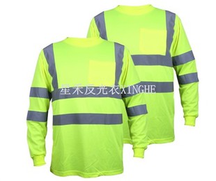 Zielony T-shirt ochronny Hi Vis z długimi rękawami i taśmą odblaskową